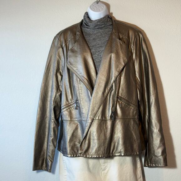 GOOD Lane Bryant Metallic Vegan Lesther Moto Jacket Women’s size 18/20 - Picture 1 of 8